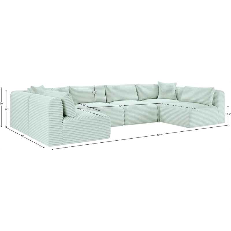Meridian Furniture 6-Piece Mint Corduroy Performance Fabric Modular Sectional