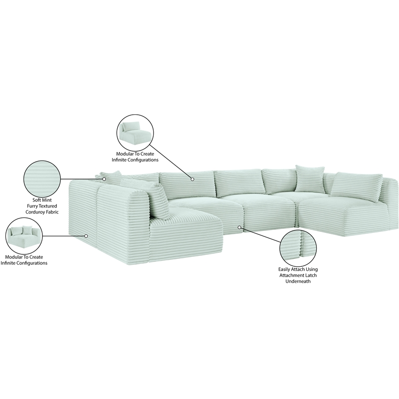 Meridian Furniture 6-Piece Mint Corduroy Performance Fabric Modular Sectional