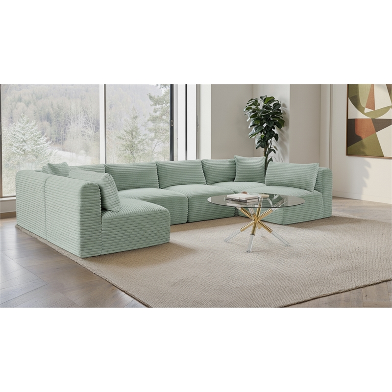 Meridian Furniture 6-Piece Mint Corduroy Performance Fabric Modular Sectional