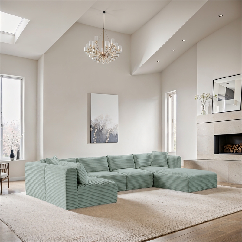 Meridian Furniture 6-Piece Mint Corduroy Performance Fabric Modular Sectional