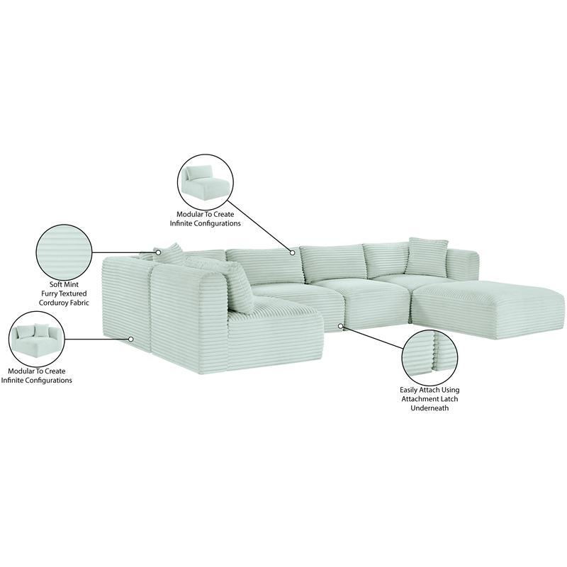 Meridian Furniture 6-Piece Mint Corduroy Performance Fabric Modular Sectional