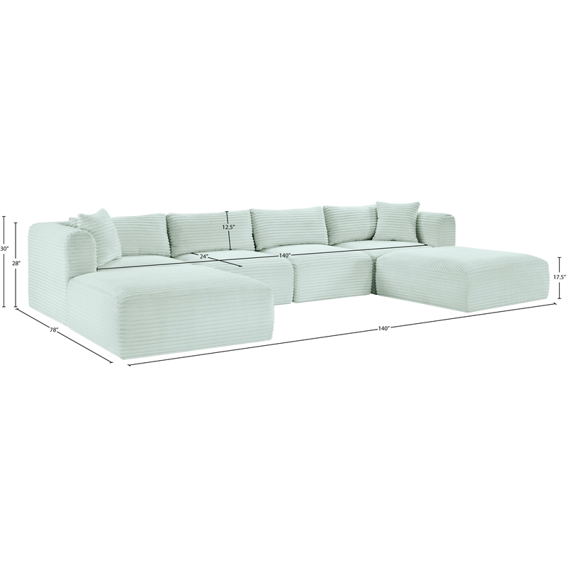 Meridian Furniture 6-Piece Mint Corduroy Performance Fabric Modular Sectional