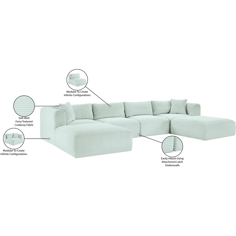 Meridian Furniture 6-Piece Mint Corduroy Performance Fabric Modular Sectional