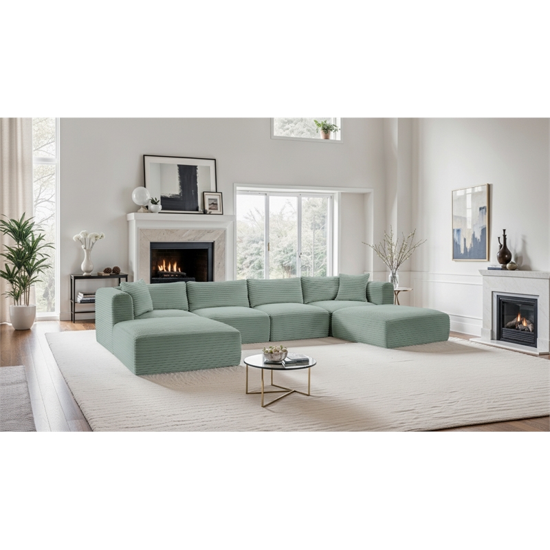 Meridian Furniture 6-Piece Mint Corduroy Performance Fabric Modular Sectional