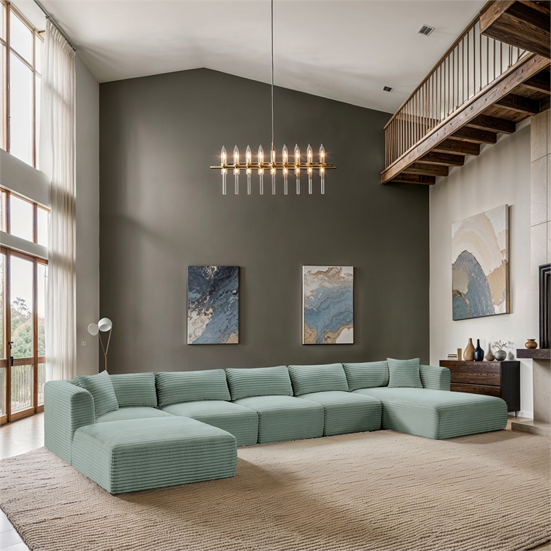Meridian Furniture 6-Piece Mint Corduroy Performance Fabric Modular Sectional