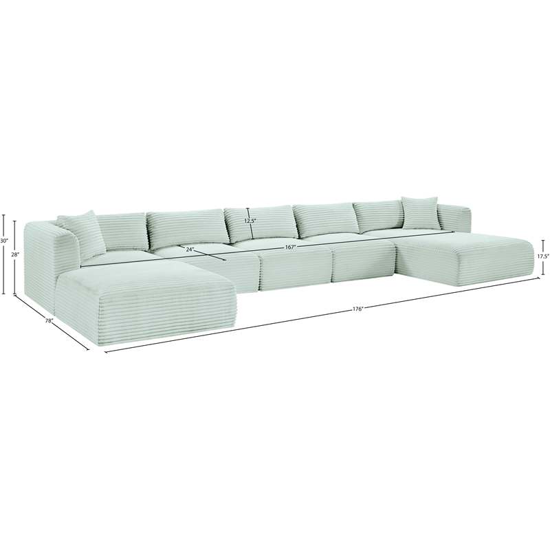 Meridian Furniture 6-Piece Mint Corduroy Performance Fabric Modular Sectional