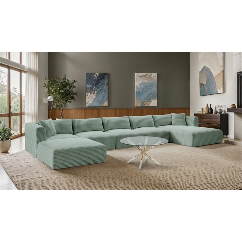 Meridian Furniture 6-Piece Mint Corduroy Performance Fabric Modular Sectional