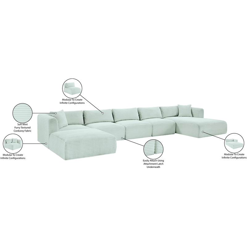 Meridian Furniture 6-Piece Mint Corduroy Performance Fabric Modular Sectional