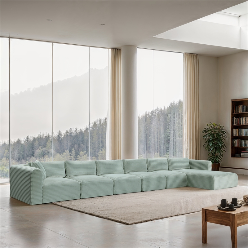 Meridian Furniture 6-Piece Mint Corduroy Performance Fabric Modular Sectional