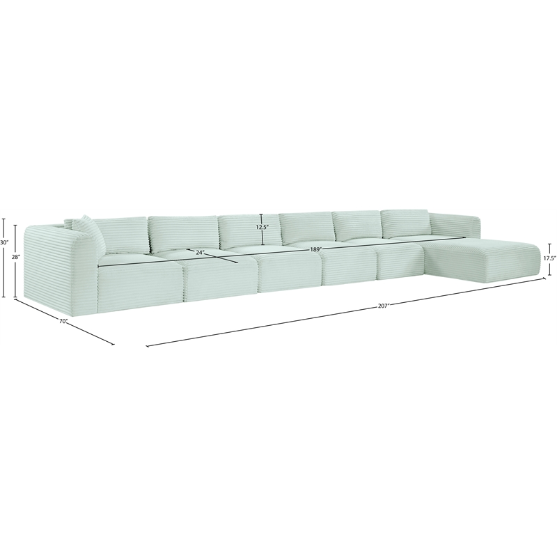 Meridian Furniture 6-Piece Mint Corduroy Performance Fabric Modular Sectional