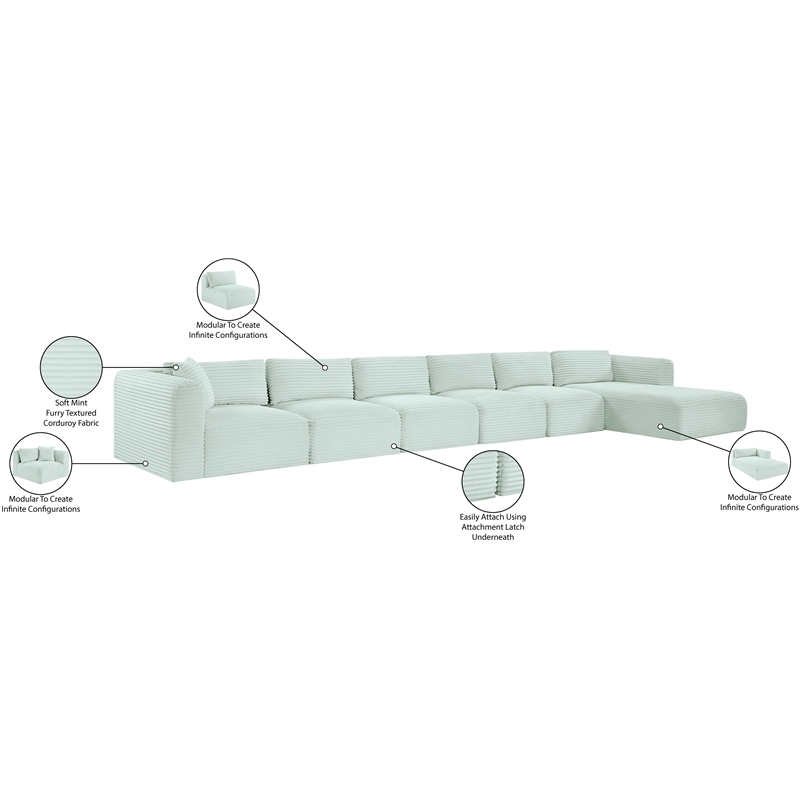 Meridian Furniture 6-Piece Mint Corduroy Performance Fabric Modular Sectional