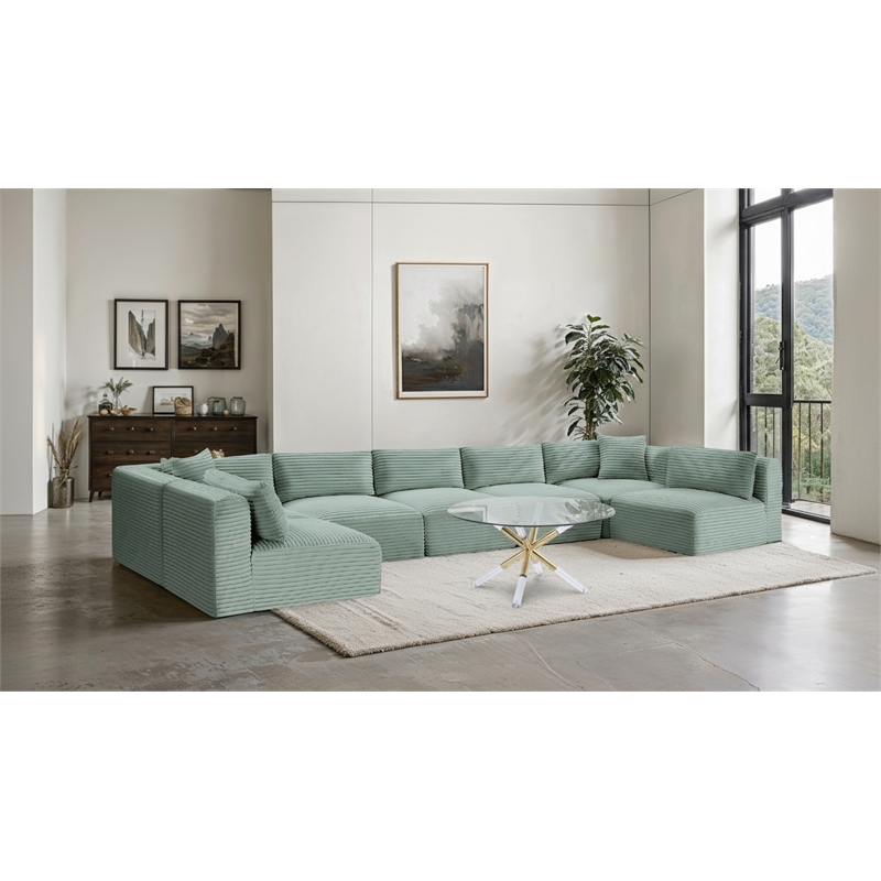 Meridian Furniture 7-Piece Mint Corduroy Performance Fabric Modular Sectional