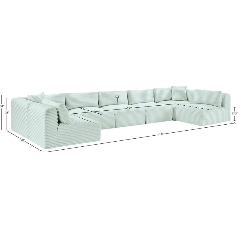 Meridian Furniture 7-Piece Mint Corduroy Performance Fabric Modular Sectional