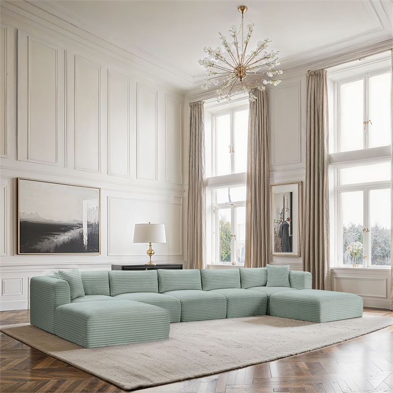 Meridian Furniture 7-Piece Mint Corduroy Performance Fabric Modular Sectional