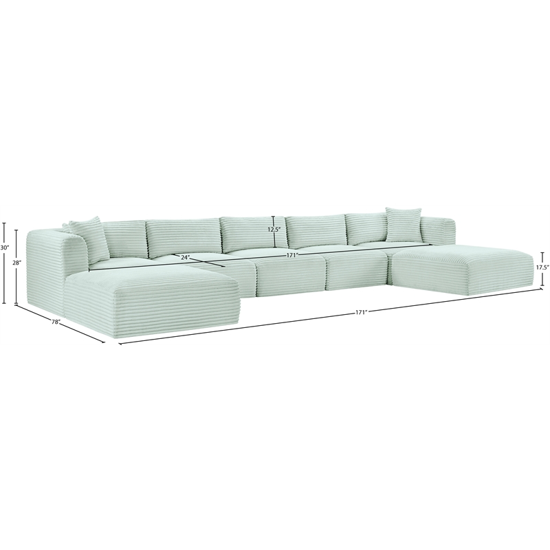 Meridian Furniture 7-Piece Mint Corduroy Performance Fabric Modular Sectional