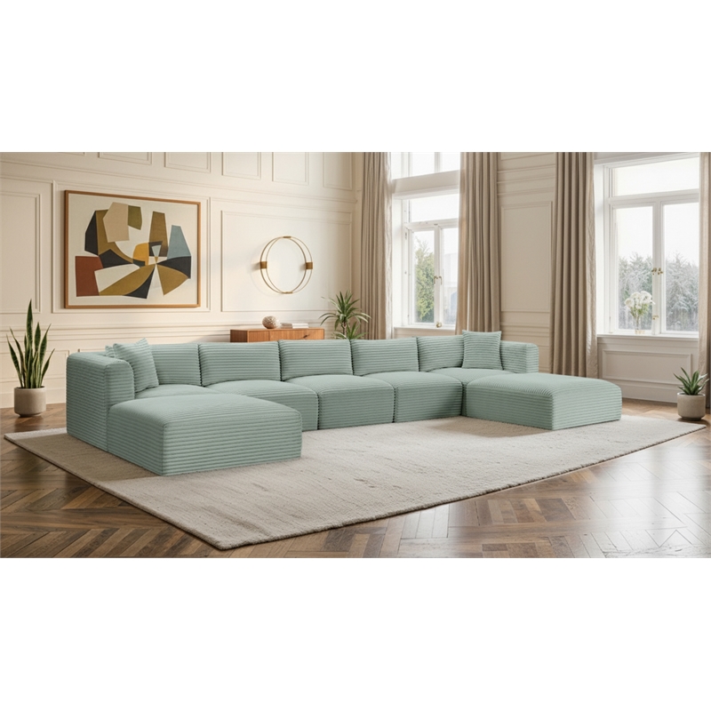 Meridian Furniture 7-Piece Mint Corduroy Performance Fabric Modular Sectional