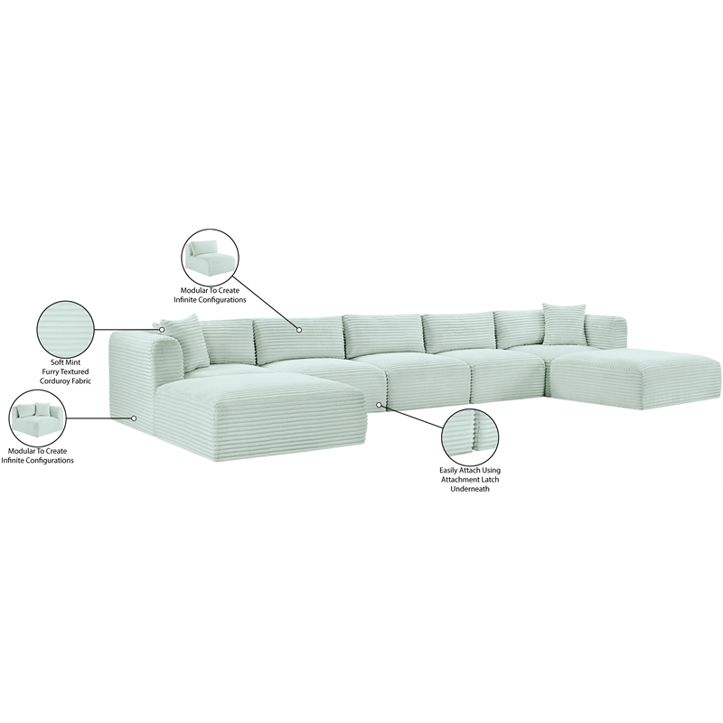 Meridian Furniture 7-Piece Mint Corduroy Performance Fabric Modular Sectional