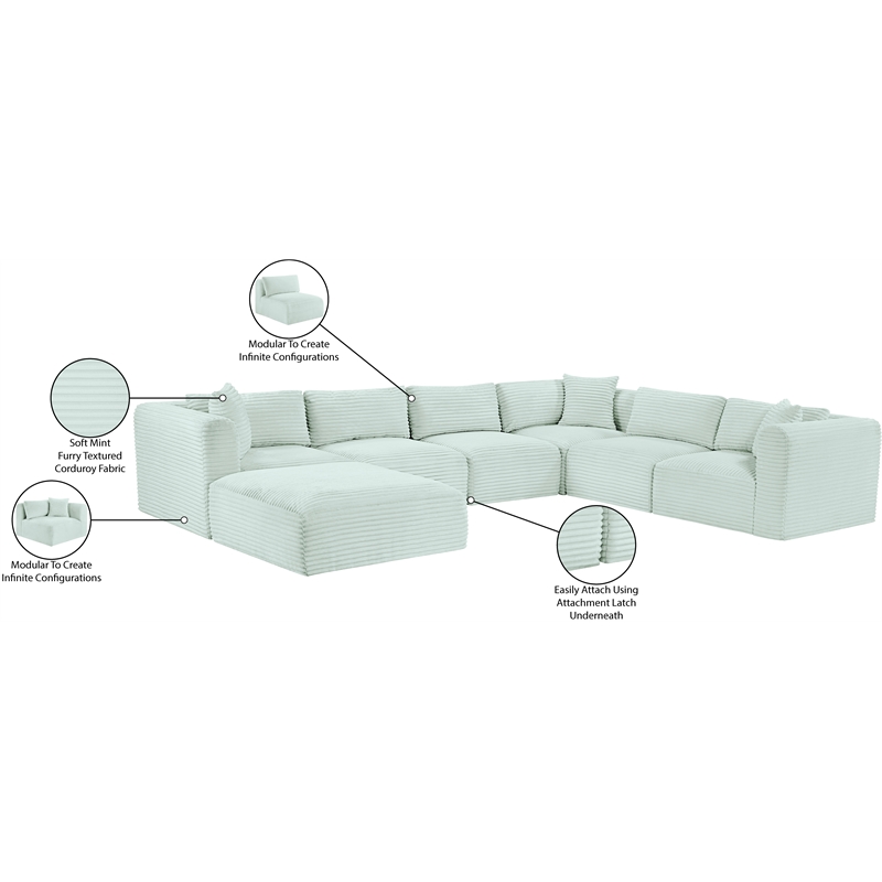 Meridian Furniture 7-Piece Mint Corduroy Performance Fabric Modular Sectional