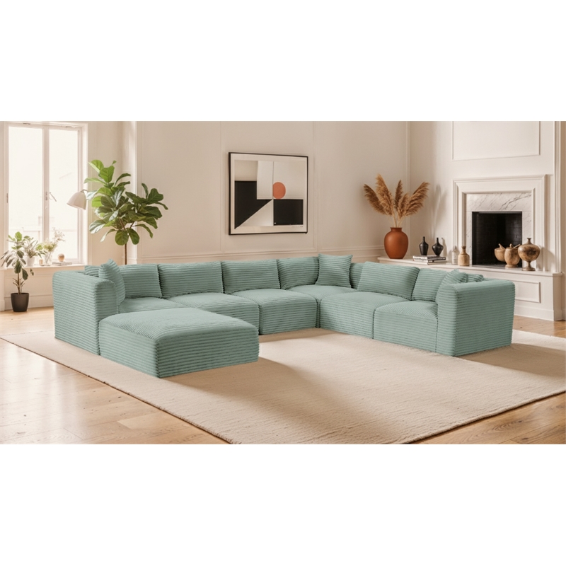 Meridian Furniture 7-Piece Mint Corduroy Performance Fabric Modular Sectional