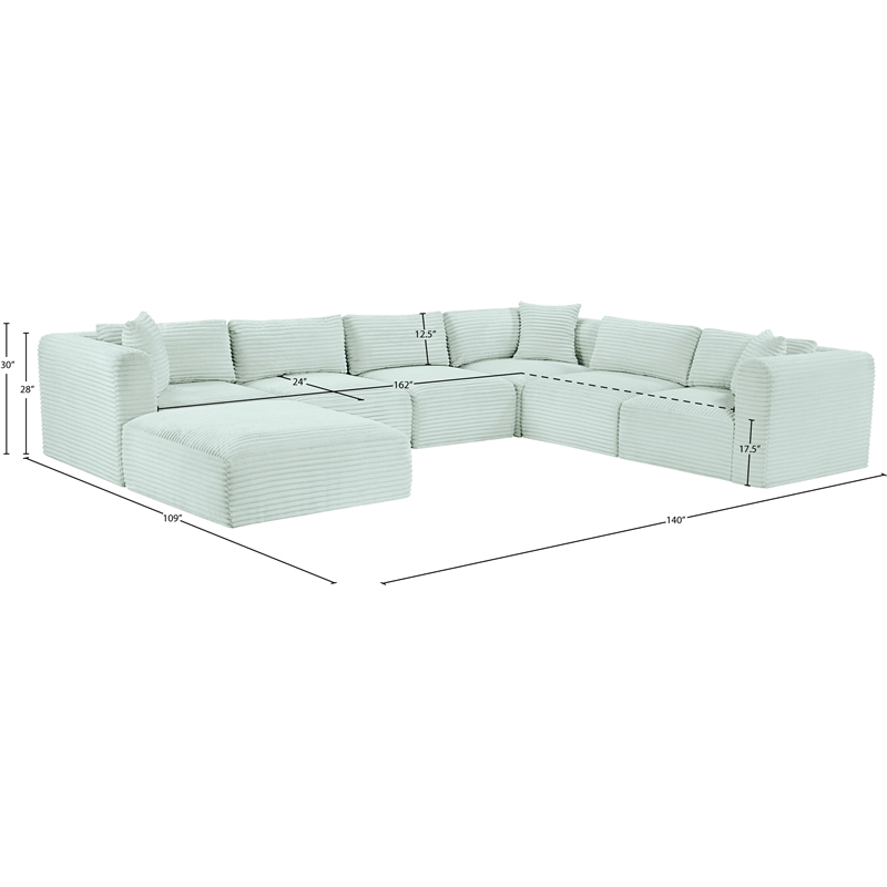 Meridian Furniture 7-Piece Mint Corduroy Performance Fabric Modular Sectional