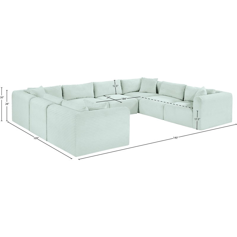 Meridian Furniture 8-Piece Mint Corduroy Performance Fabric Modular Sectional
