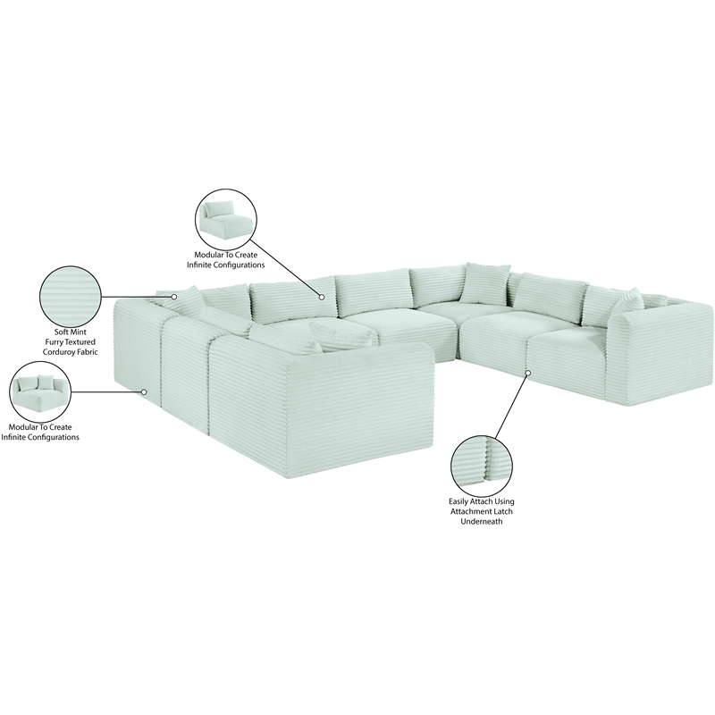 Meridian Furniture 8-Piece Mint Corduroy Performance Fabric Modular Sectional