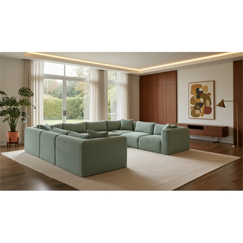 Meridian Furniture 8-Piece Mint Corduroy Performance Fabric Modular Sectional
