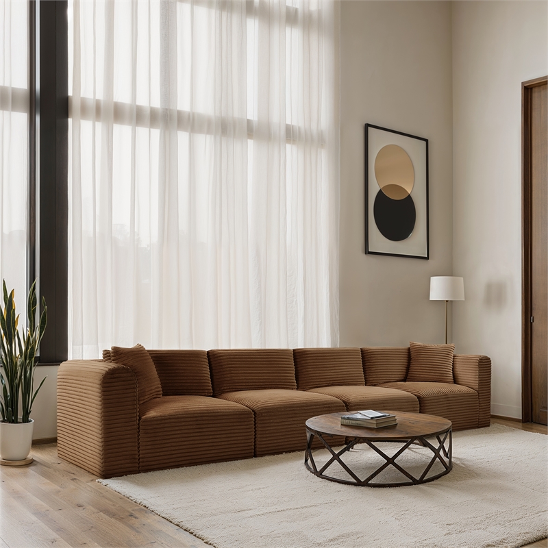Meridian Furniture 4-Piece Saddle Corduroy Performance Fabric Modular Sofa