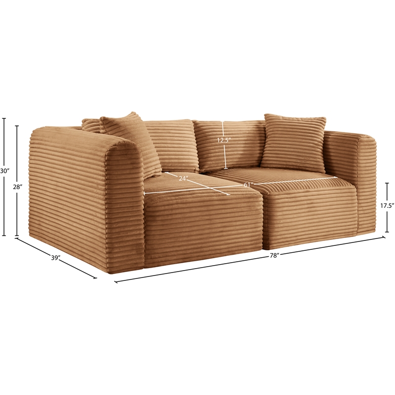 Meridian Furniture 2-Piece Saddle Corduroy Performance Fabric Modular Sofa