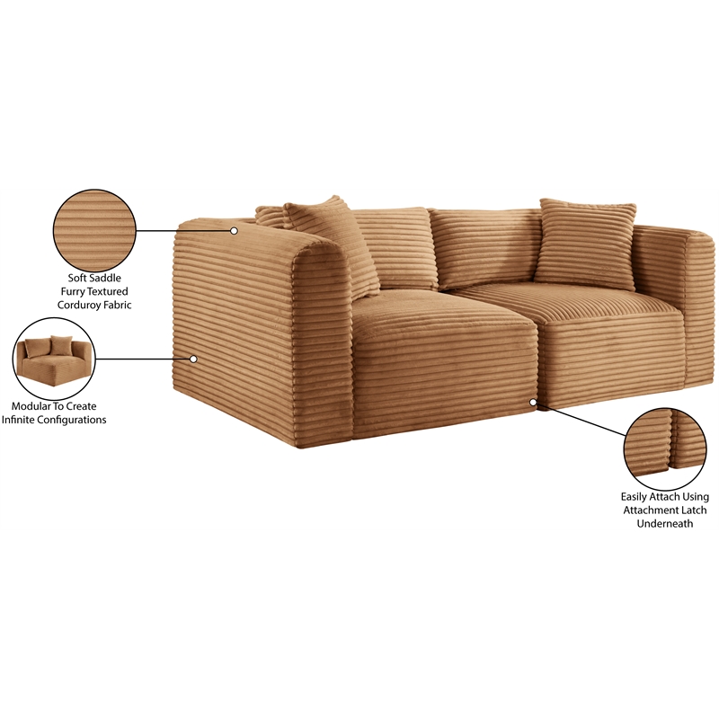 Meridian Furniture 2-Piece Saddle Corduroy Performance Fabric Modular Sofa