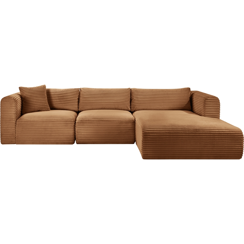 Meridian Furniture 3-Piece Saddle Corduroy Performance Fabric Modular Sectional