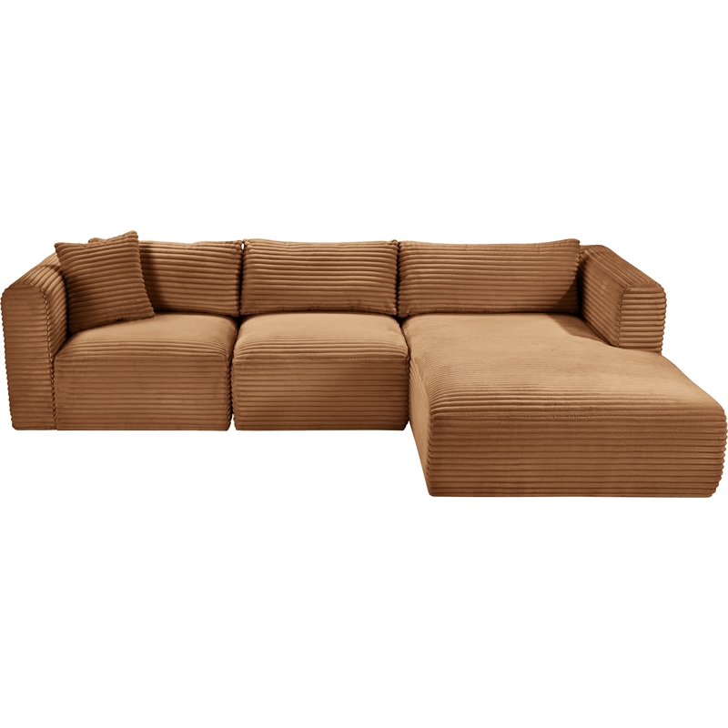 Meridian Furniture 3-Piece Saddle Corduroy Performance Fabric Modular Sectional