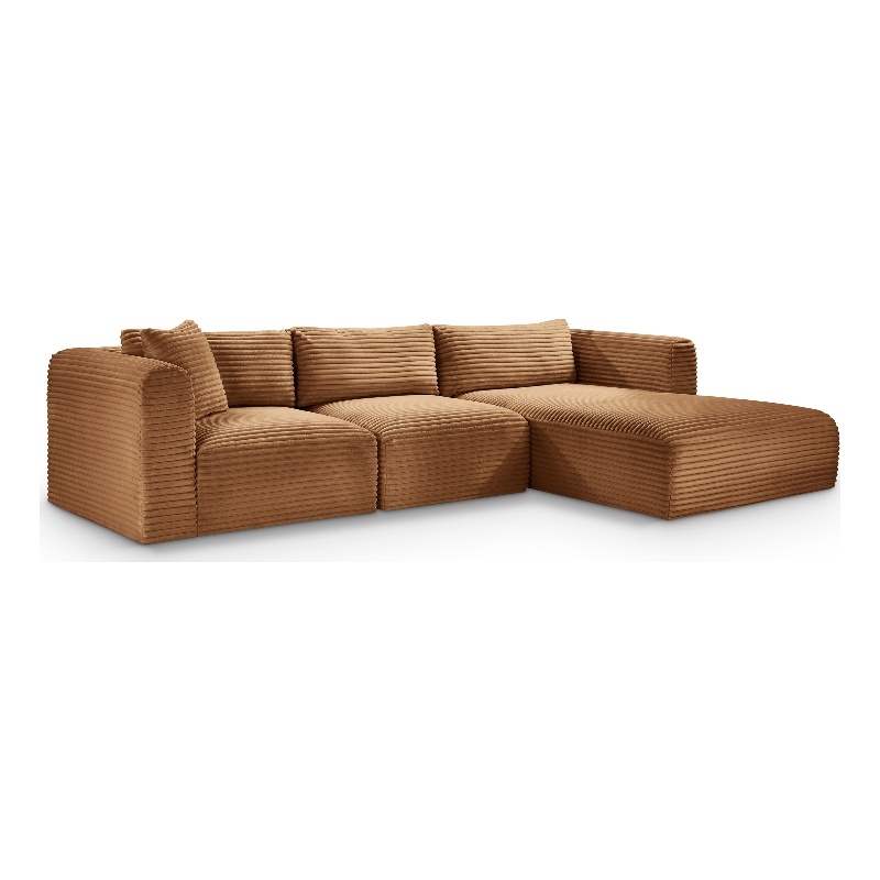 Meridian Furniture 3-Piece Saddle Corduroy Performance Fabric Modular Sectional