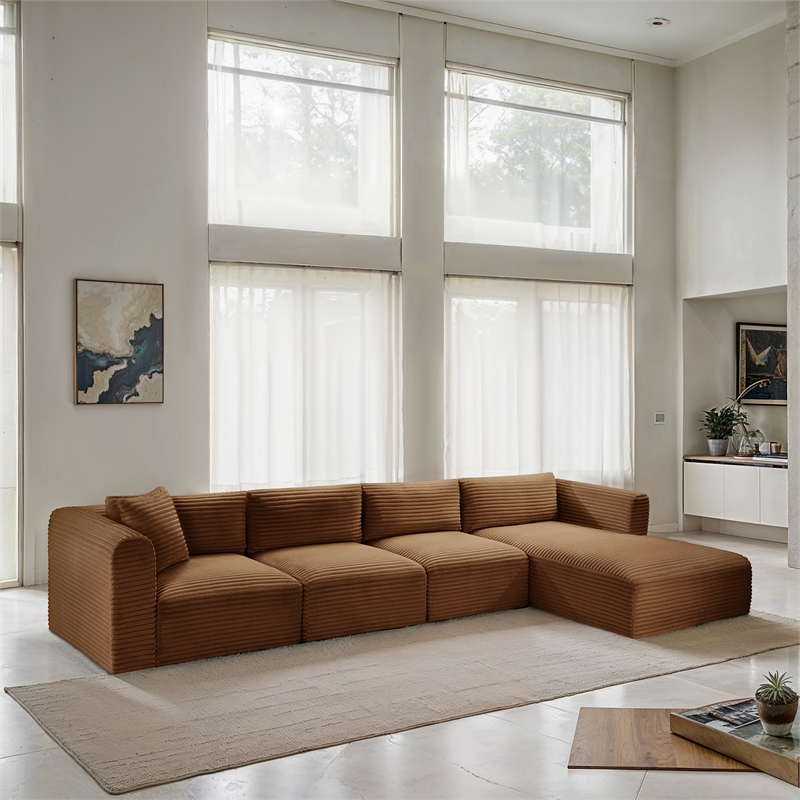 Meridian Furniture 4-Piece Saddle Corduroy Performance Fabric Modular Sectional
