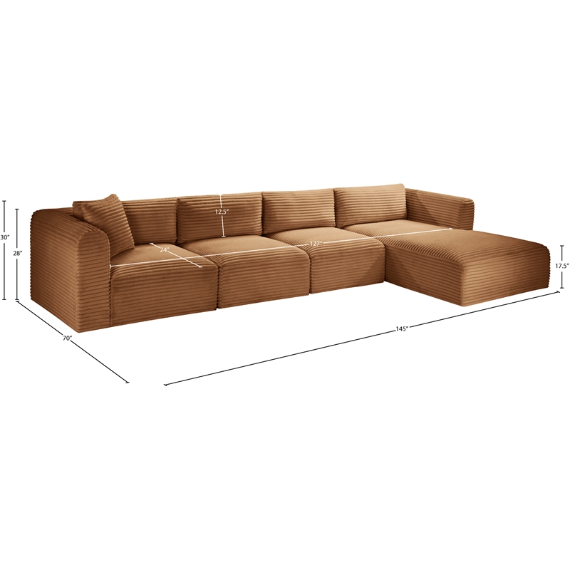 Meridian Furniture 4-Piece Saddle Corduroy Performance Fabric Modular Sectional