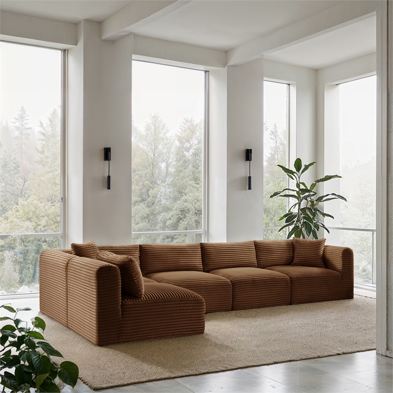 Meridian Furniture 5-Piece Saddle Corduroy Performance Fabric Modular Sectional