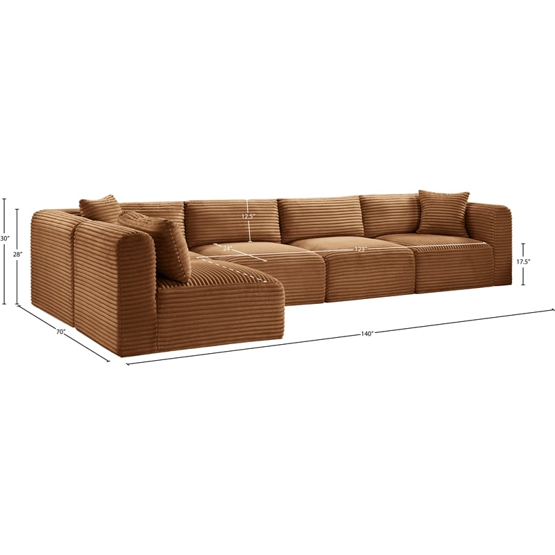 Meridian Furniture 5-Piece Saddle Corduroy Performance Fabric Modular Sectional