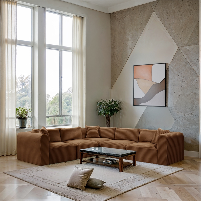 Meridian Furniture 5-Piece Saddle Corduroy Performance Fabric Modular Sectional