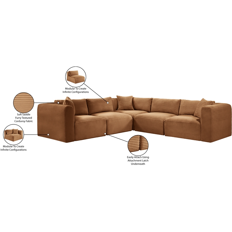 Meridian Furniture 5-Piece Saddle Corduroy Performance Fabric Modular Sectional