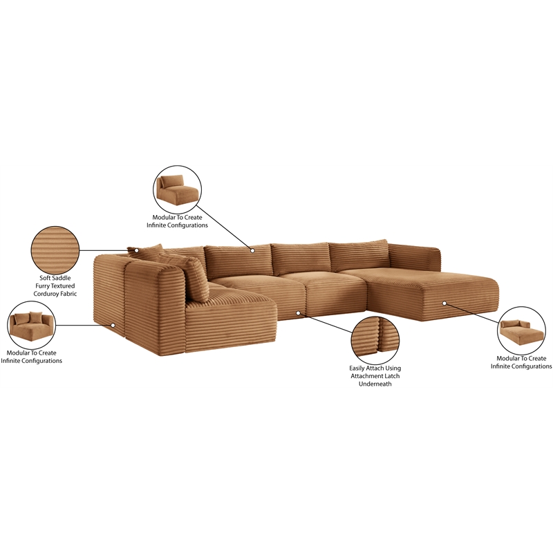 Meridian Furniture 5-Piece Saddle Corduroy Performance Fabric Modular Sectional