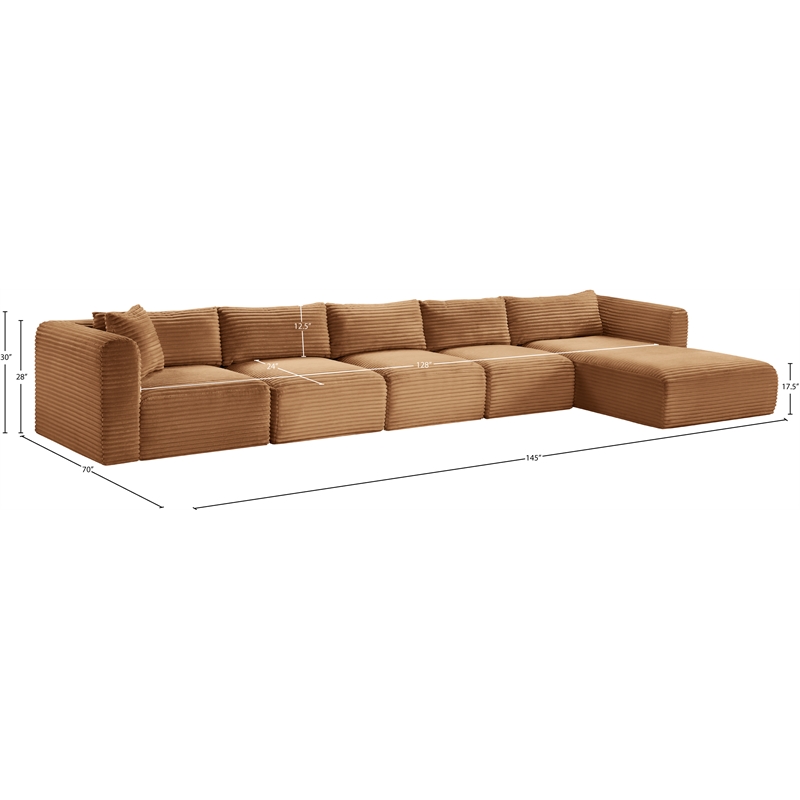Meridian Furniture 5-Piece Saddle Corduroy Performance Fabric Modular Sectional