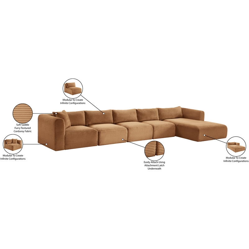 Meridian Furniture 5-Piece Saddle Corduroy Performance Fabric Modular Sectional