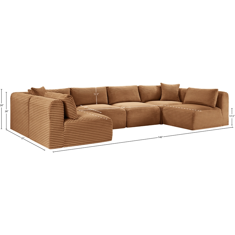 Meridian Furniture 6-Piece Saddle Corduroy Performance Fabric Modular Sectional