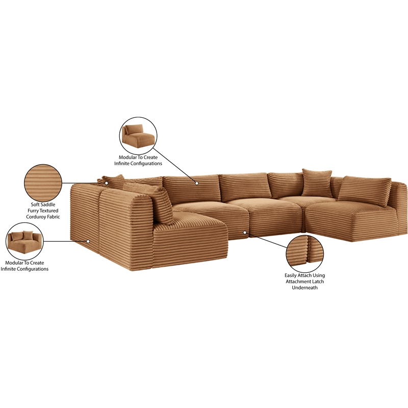 Meridian Furniture 6-Piece Saddle Corduroy Performance Fabric Modular Sectional