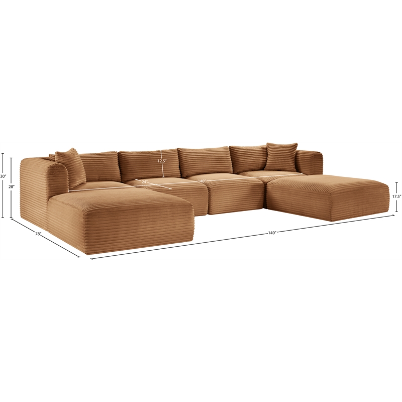Meridian Furniture 6-Piece Saddle Corduroy Performance Fabric Modular Sectional
