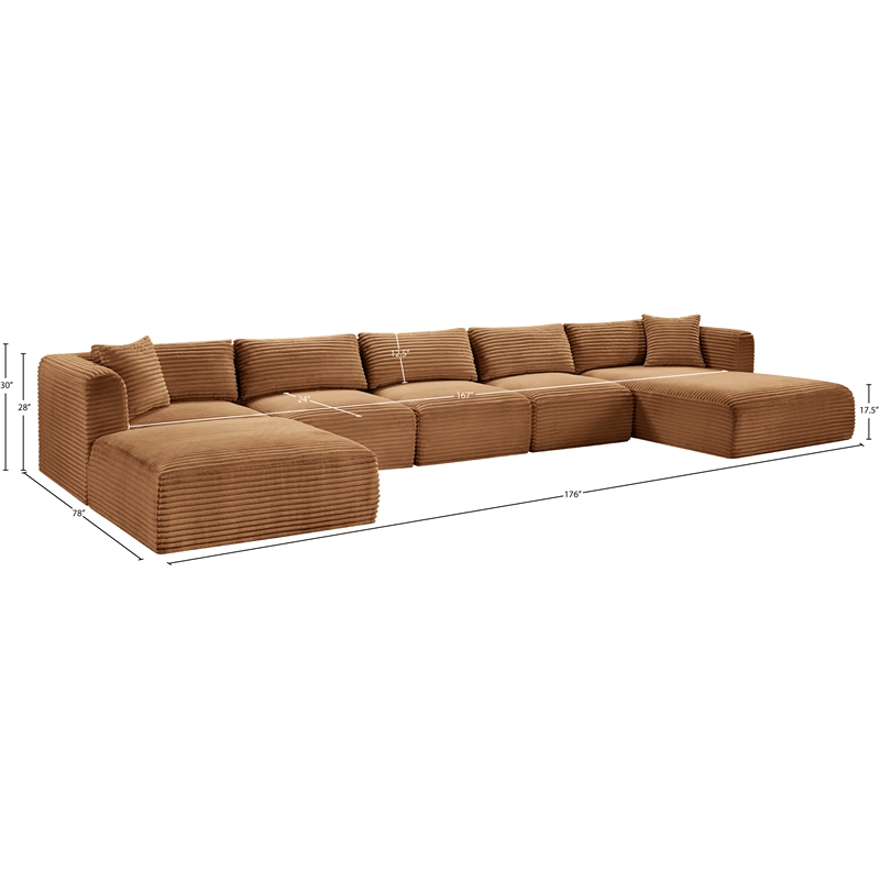 Meridian Furniture 6-Piece Saddle Corduroy Performance Fabric Modular Sectional