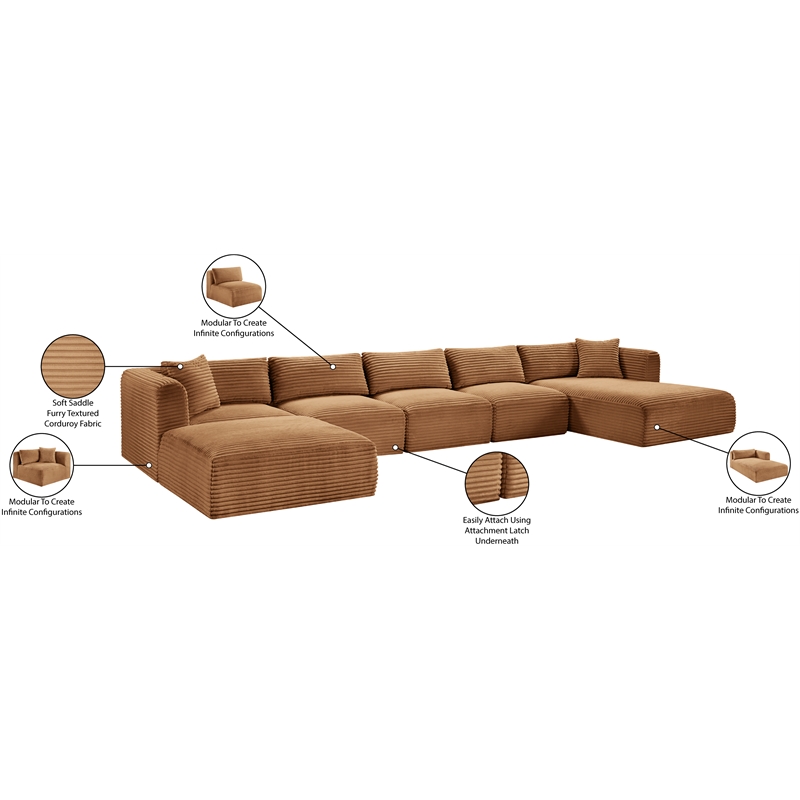 Meridian Furniture 6-Piece Saddle Corduroy Performance Fabric Modular Sectional
