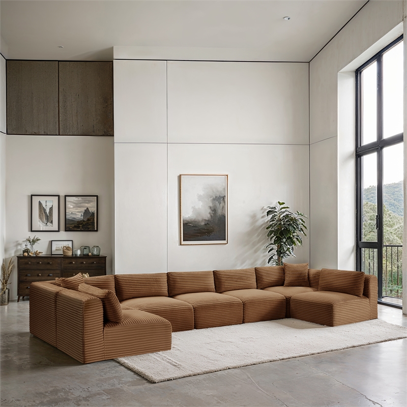 Meridian Furniture 7-Piece Saddle Corduroy Performance Fabric Modular Sectional