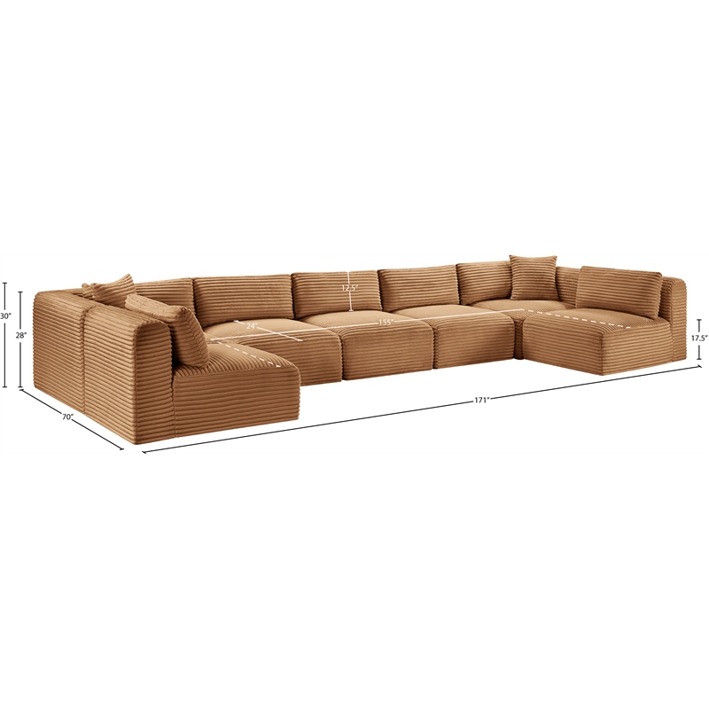 Meridian Furniture 7-Piece Saddle Corduroy Performance Fabric Modular Sectional