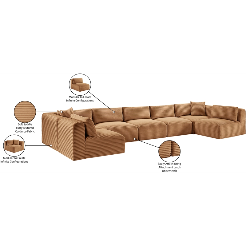Meridian Furniture 7-Piece Saddle Corduroy Performance Fabric Modular Sectional